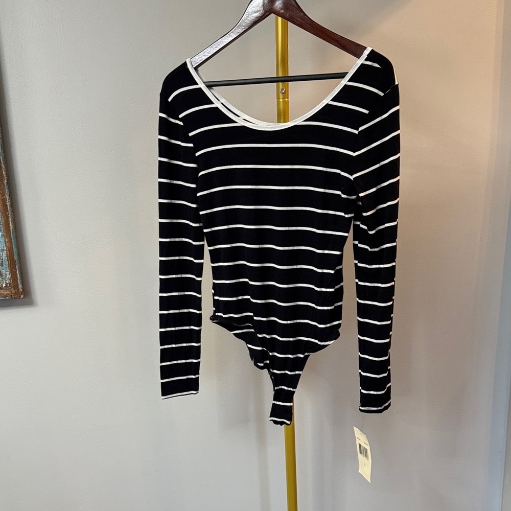 Eyeshadow Black and White Striped Bodysuit NWT L